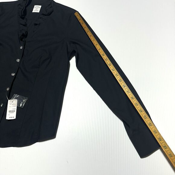Brooks Brothers Black Fitted Non-Iron Black Button Up Shirt Size 10 Ruffle NWT - Picture 10 of 11